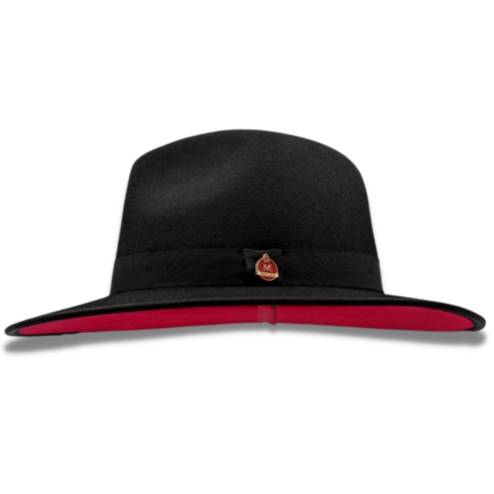 Montique BLACK  3 1/8" Brim Red Bottom Wool Felt Dress Hat   H-80